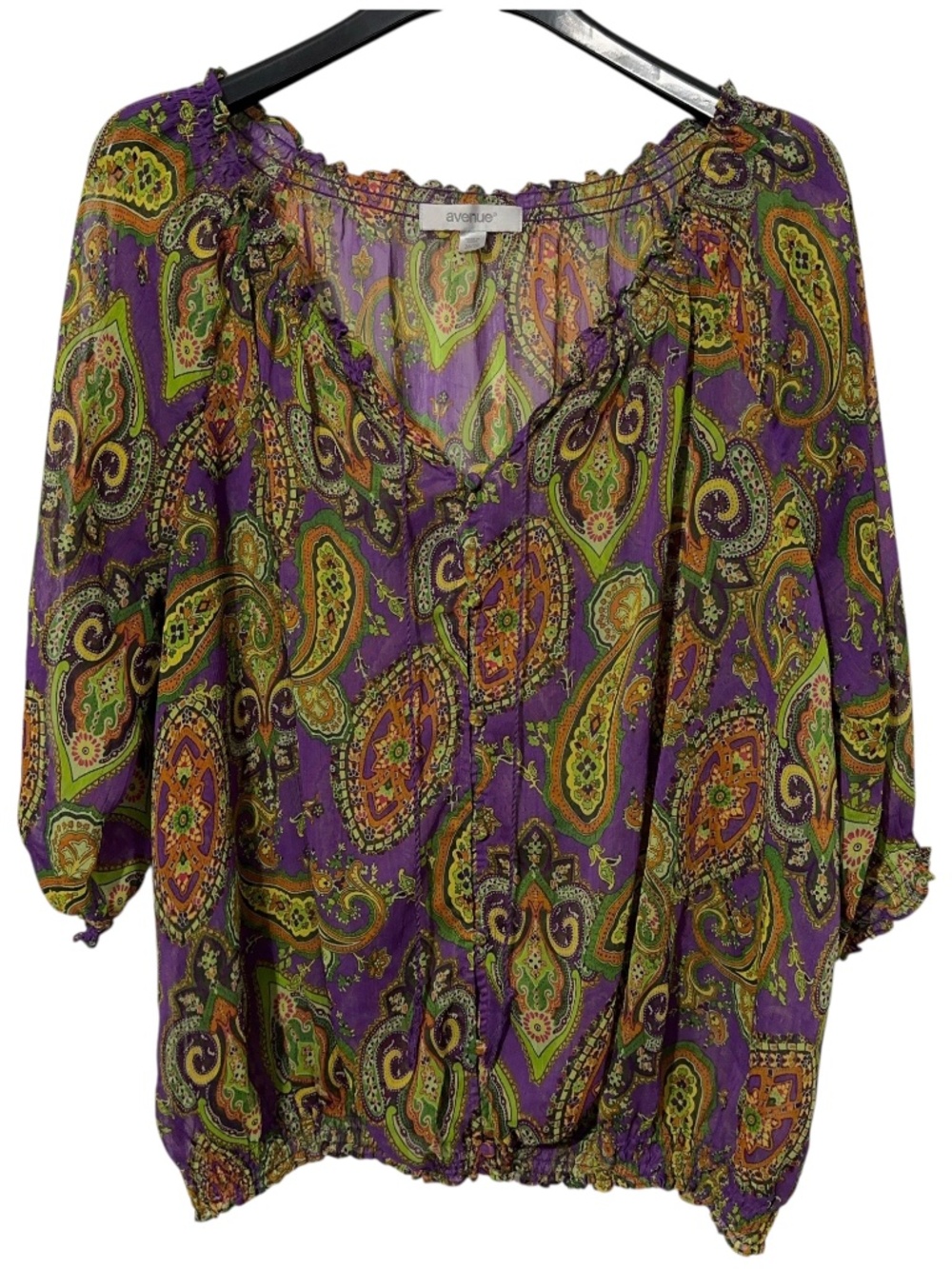 Avenue Paisley Sheer Top Womens Plus Size 26/28 Lightweight Summer Casual